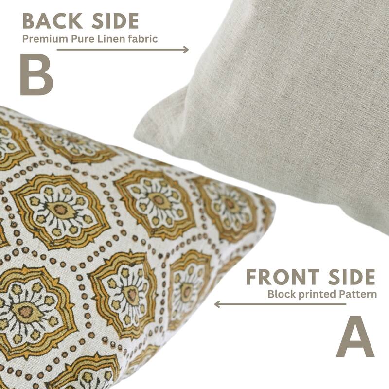 Fabdivine 12x20 Inch Soft Pure Linen Cushion Cover Floral Block Print Pillowcase for Sustainable Home Living & Décor, Charkha