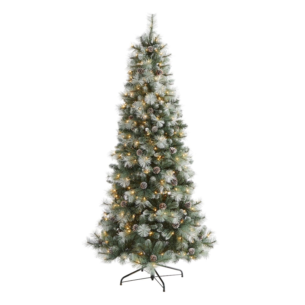 7Ft Artificial Christmas Tree with Clear Lights & Pine Cones - Holiday Decor - Green - 84