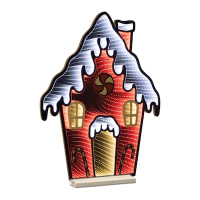 Acrylic Plastic Peppermint Gingerbread House with Infinity Light Effect - 19.75” x 2.75” x 26” (L x W x H)