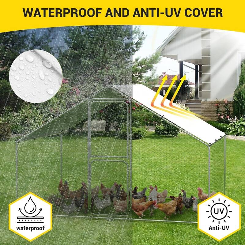 Metal Chicken Coop with Cover Large Walk-in Chicken Runs without ribs