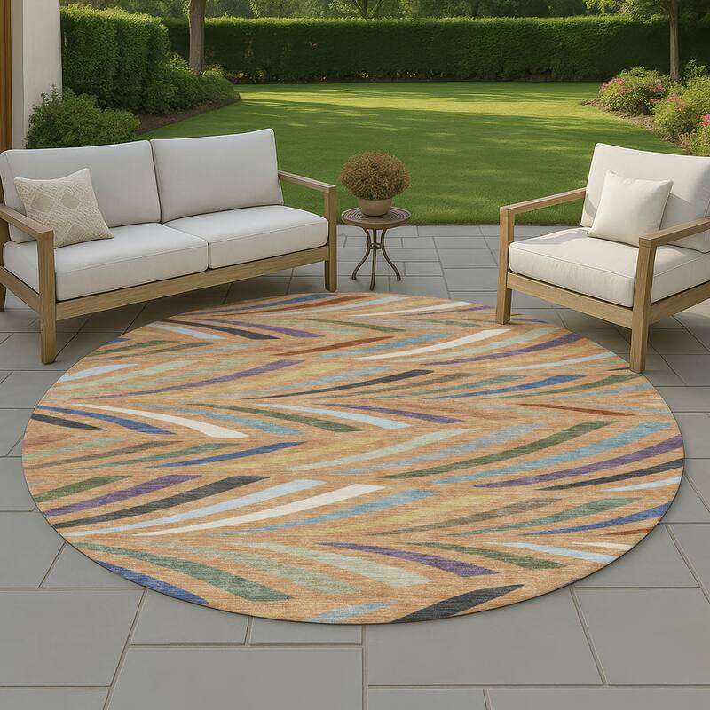 Machine Washable Indoor/ Outdoor Modern Feather Chantille Rug - Copper - 8' x 8'