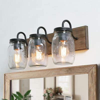 Modern Farmhouse 3-Light Glass Bathroom Vanity Lights Rustic Wall Sconces - W18"x H8"x E9.5"