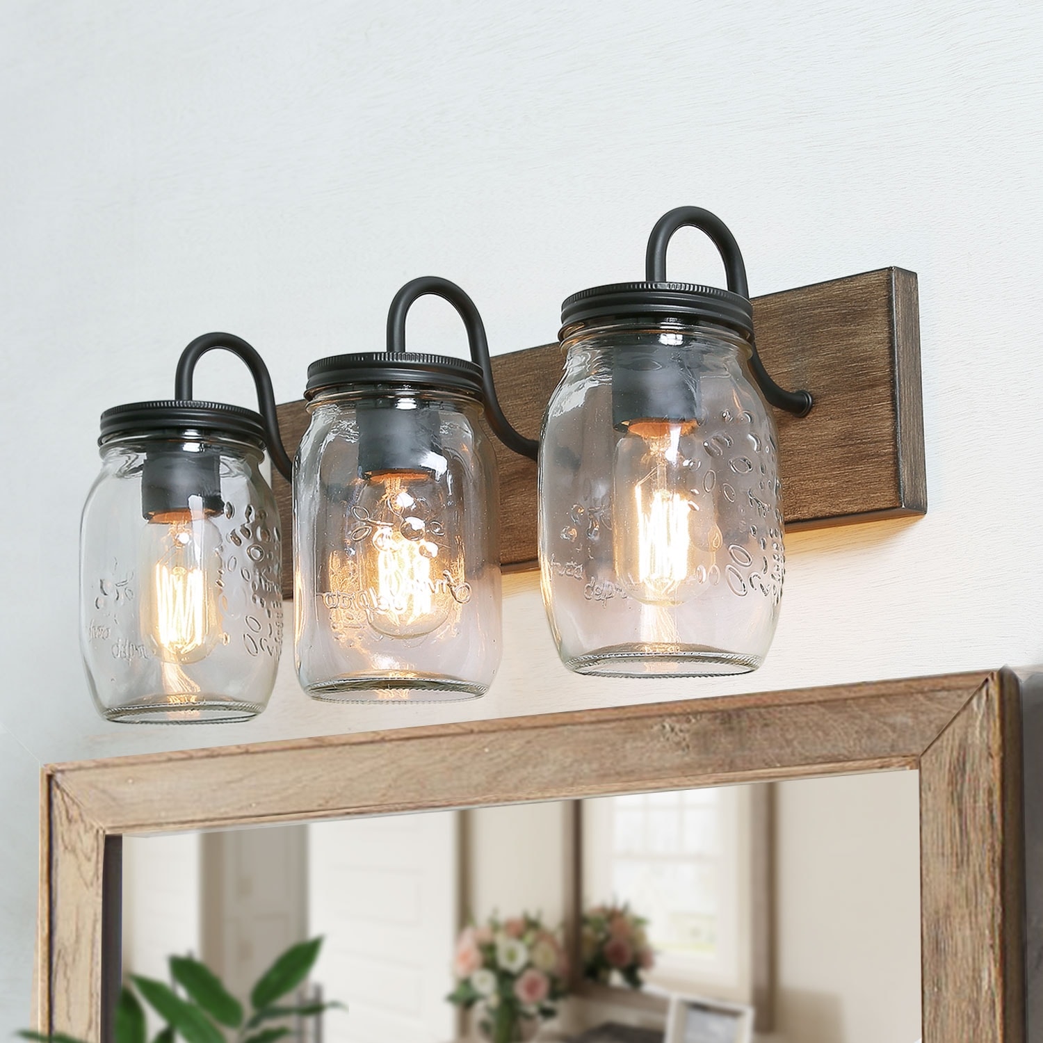 Modern Farmhouse 3-Light Glass Bathroom Vanity Light Rustic Wall Sconce - W18"x H8"x E9.5"