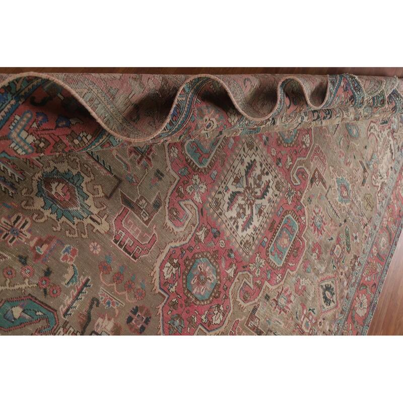 Brown Distressed Tabriz Persian Antique Area Rug Handmade Wool Carpet - 9'2" x 12'10"