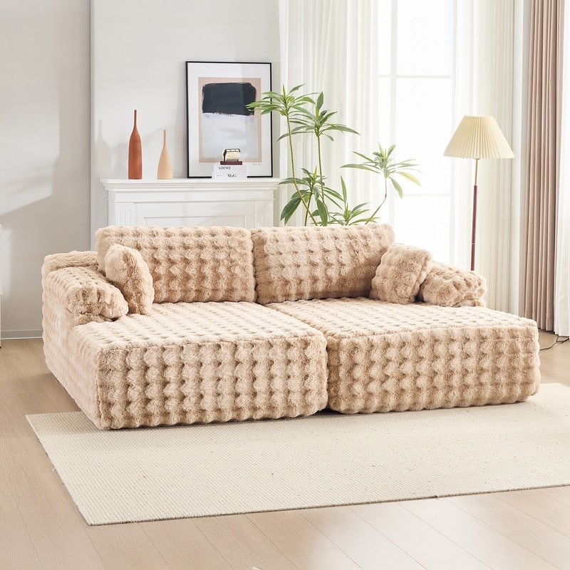 93" Velvet King Size Chaise Lounge Sofa Bed Sleeper Sofa with Dual Mattress