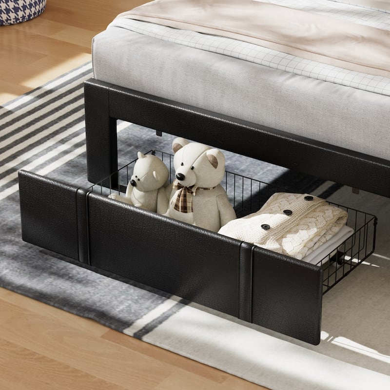 Javlergo Twin/Full/Queen Size Bed Frame with Headboard Upholstered Tufted PU Leather Platform Bed Frame with 4 Storage Drawers