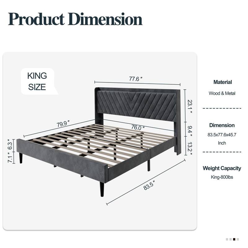 Futzca Bed Frame with Velvet Fabric Headboard