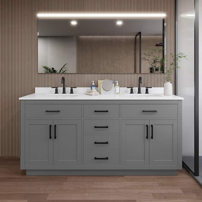Wyndham Collection WCG262672D-QTZ-US3MXX Beckett TK 72" Free Standing - Dark Gray / White Quartz Top / Matte Black