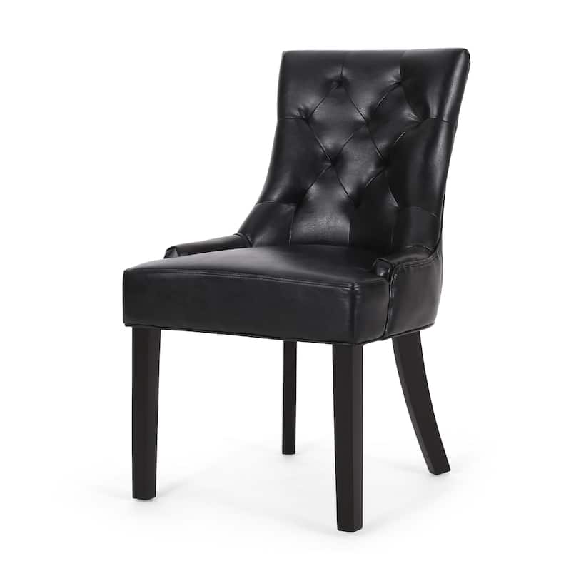 Chen Dining Chair Set of 2, Curved Black Diamond Tufted Faux Leather
