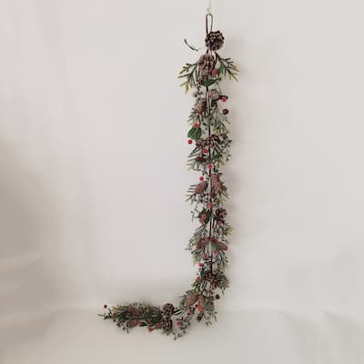 60" Artificial Berry Christmas Garland with Pinecones and Holly Leaf - Green＆Red