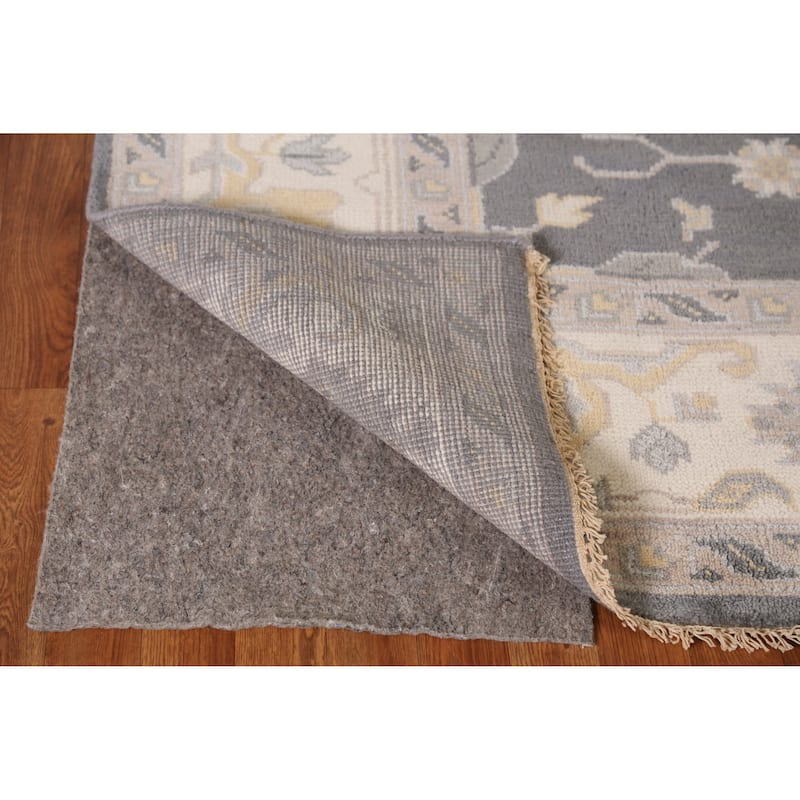 Gray Geometric Oushak Indian Area Rug Handmade Wool Carpet - 8'1" x 9'11"