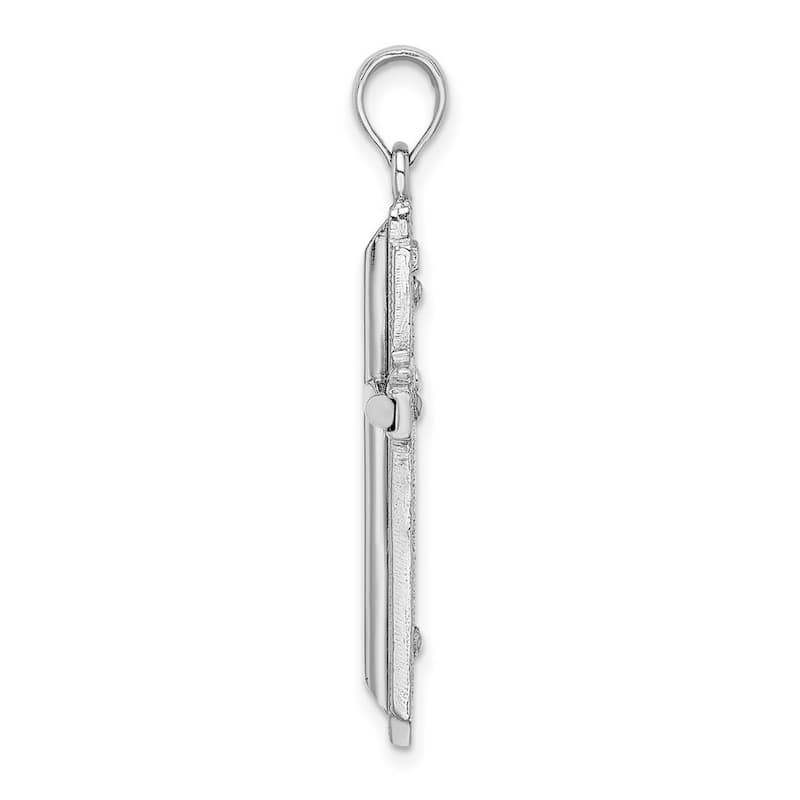 Curata 14k White Gold 18" Beaded Trimmed Polished Cross Pendant Necklace (14mm x 34mm)