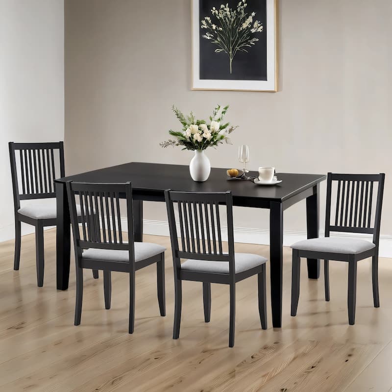 Farmhouse 18"Wide Slat Back Upholstered Seat Wood Dining Chairs - 17.75L×18W×35H - Set of 4 - Black