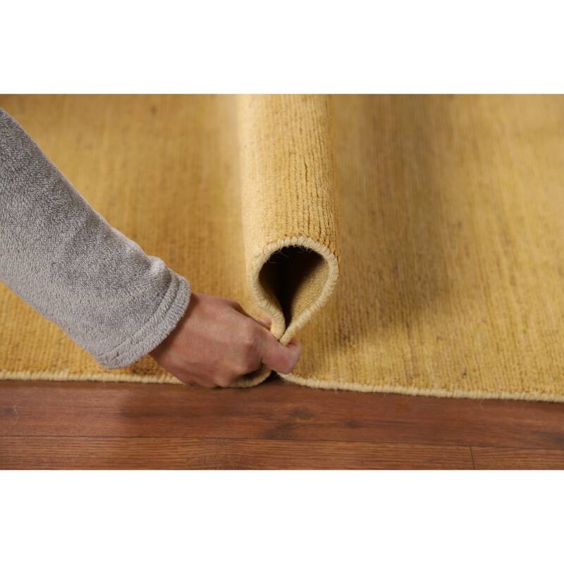 Yellow Modern Gabbeh Runner Rug Hand-Knotted Wool Carpet - 2'7"x 9'6"