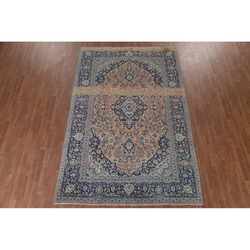 Hand Knotted Oriental 100% Wool Carpet Traditional Floral Oranges & Rust Mashad Area Rug - 9' 11'' X 6' 6''