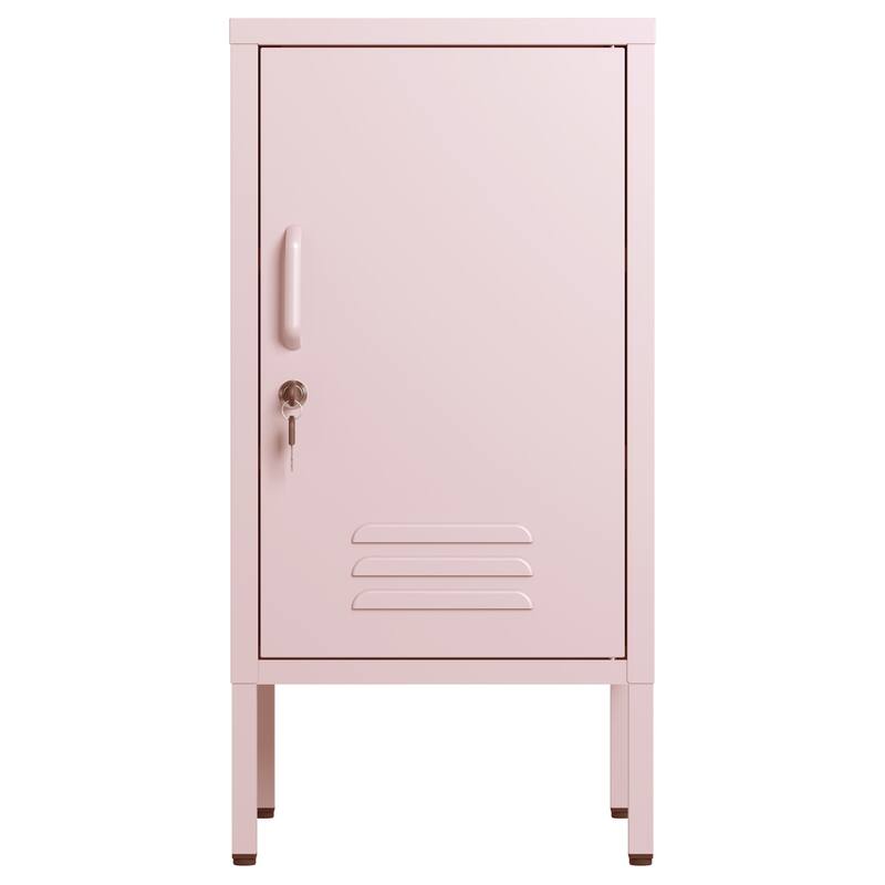 Single Door Lockable Metal End Table,Modern Minimalist Room Side Table with 2 Adjustable Shelf,Multi Storage Cabinet