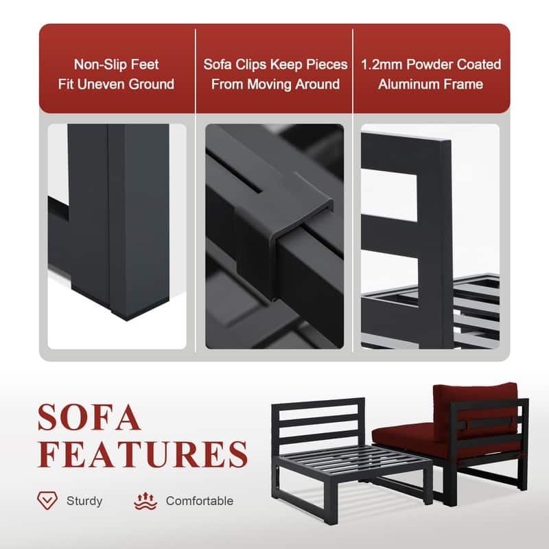 FINCATI Aluminum Outdoor Patio Furniture Conversation Sectional Sofa Set