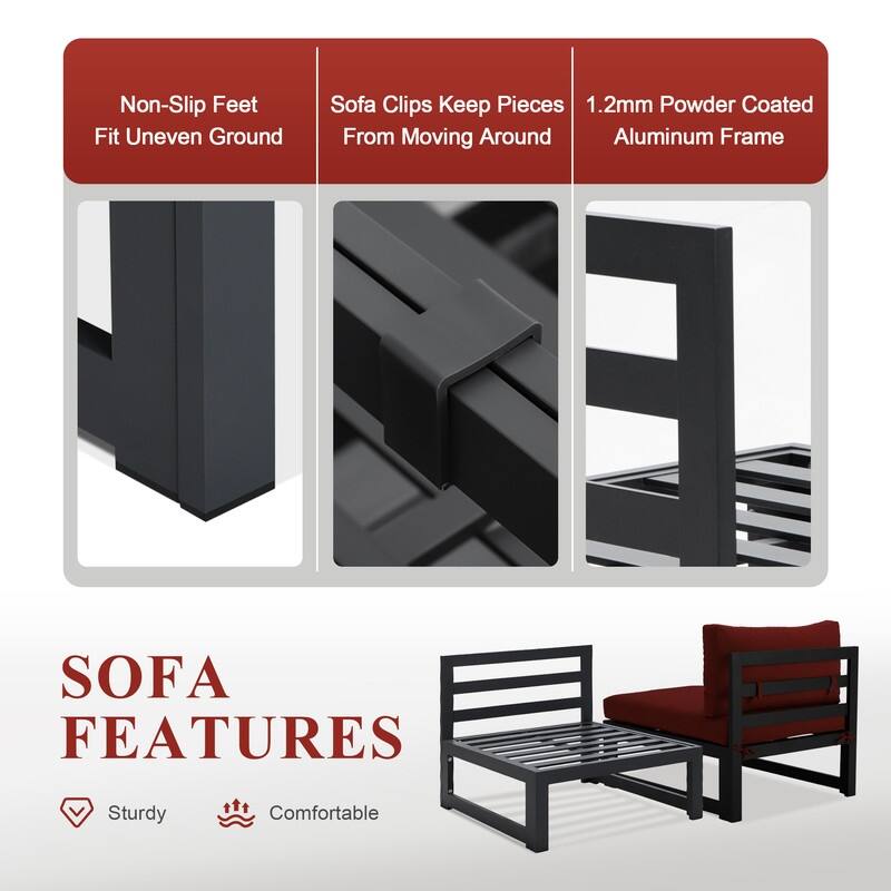 FINCATI Aluminum Outdoor Patio Furniture Conversation Sectional Sofa Set