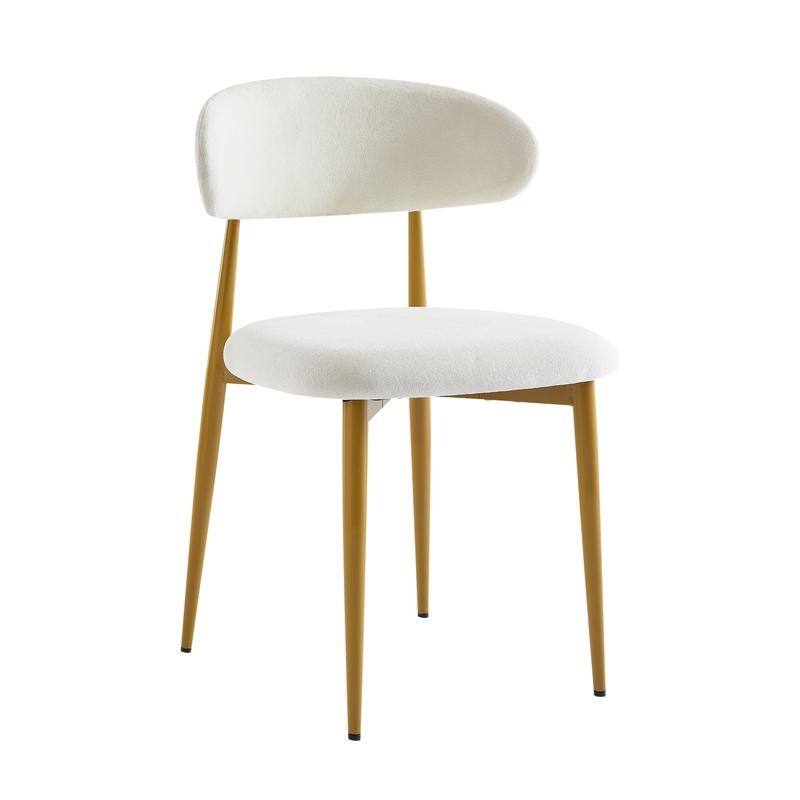 Set of 2 Modern Farmhouse Dining Chairs - Curved Backrest, Soft Padded Seat in White & Gold