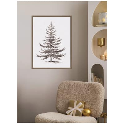 Kate and Laurel Sylvie Framed Canvas Vintage Evergreen Fir Tree lllustration II by The Creative Bunch Studio