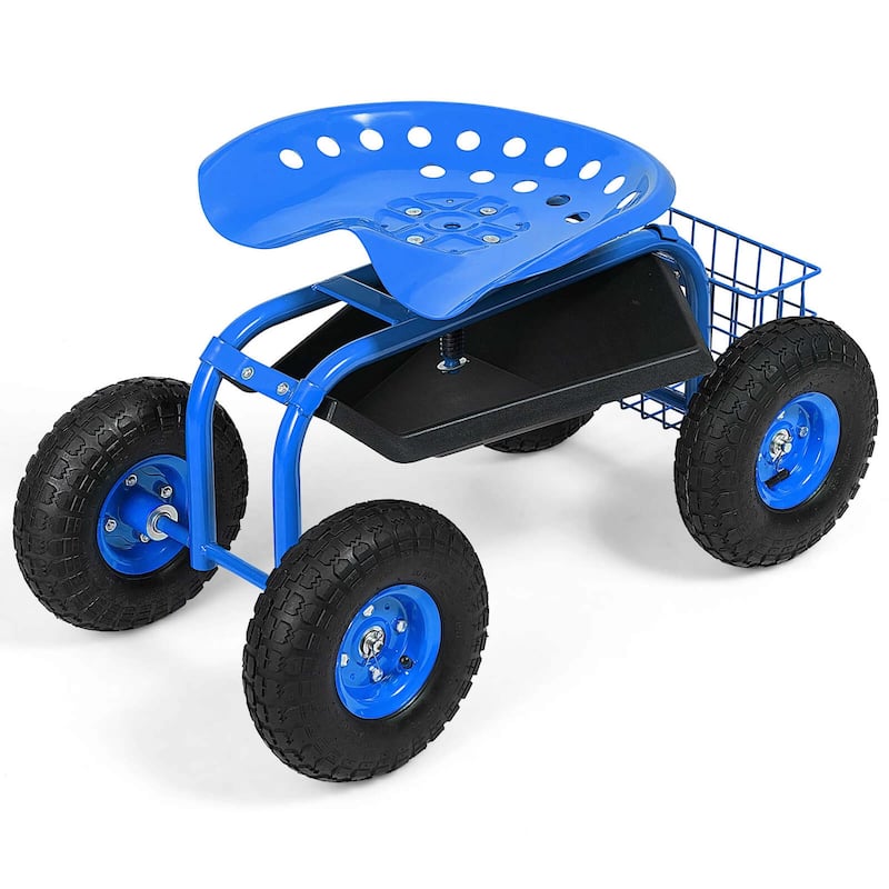 Costway Rolling Tray Gardening Planting with Work Seat Garden Cart - See Details - Blue