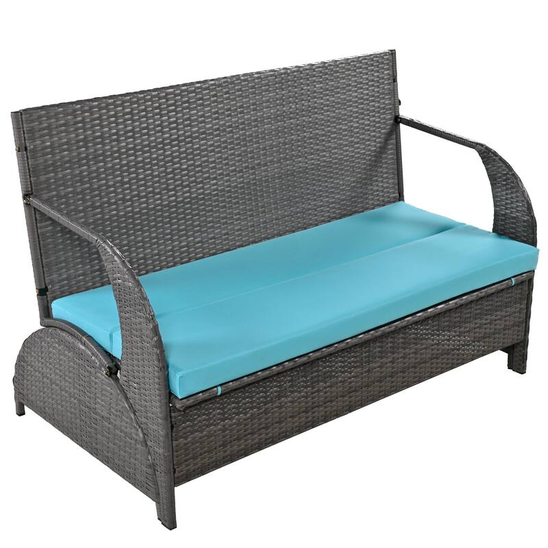 Outdoor Convertible Rattan Loveseat Conversation Sofa Set with Dining Function