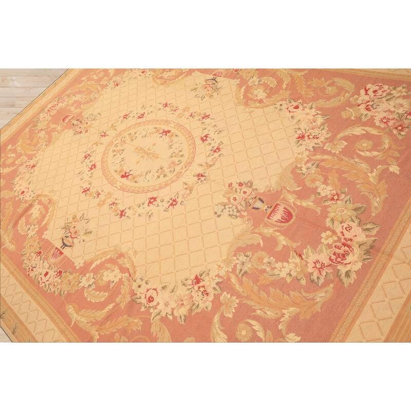 8'3''x10'9'' Hand Woven Flatweave Wool Light Gold French Aubusson Needlepoint Rug - 8' 3'' x 10' 9''