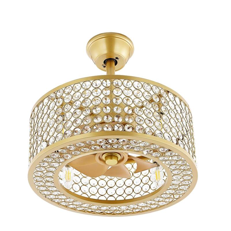 GetLedel 18-in Modern Crystal Caged Ceiling Fan Fandelier with Remote and Light Kit