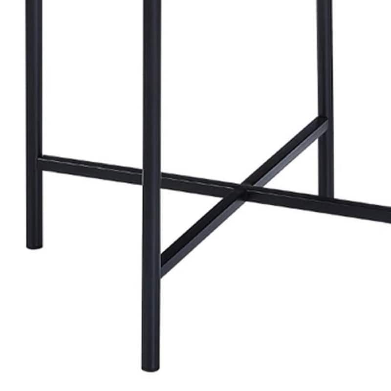 24 Inch Round End Table, Rattan Apron Accent, Metal Legs, Black - 22 Dia. x 24 H, in inches