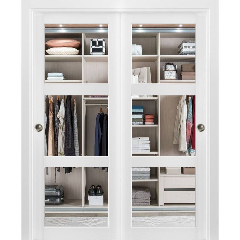 Sliding Closet Clear Glass 3 Lites Bypass Doors / Lucia 2555 White
