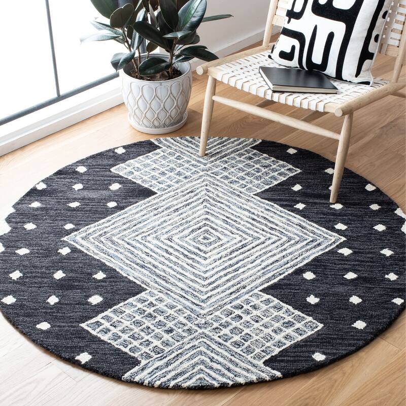 SAFAVIEH Handmade Micro-Loop Crystele Modern Wool Rug - 5' Round - Charcoal/Ivory
