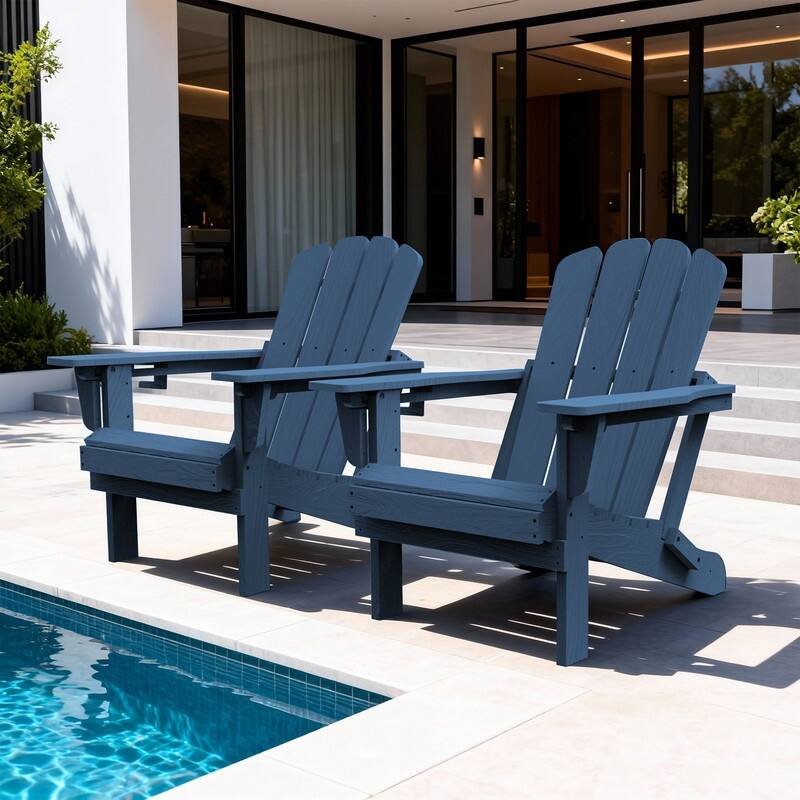 Domi Folding Adirondack Chair,Wooden Textured with Cup Holder,HDPE