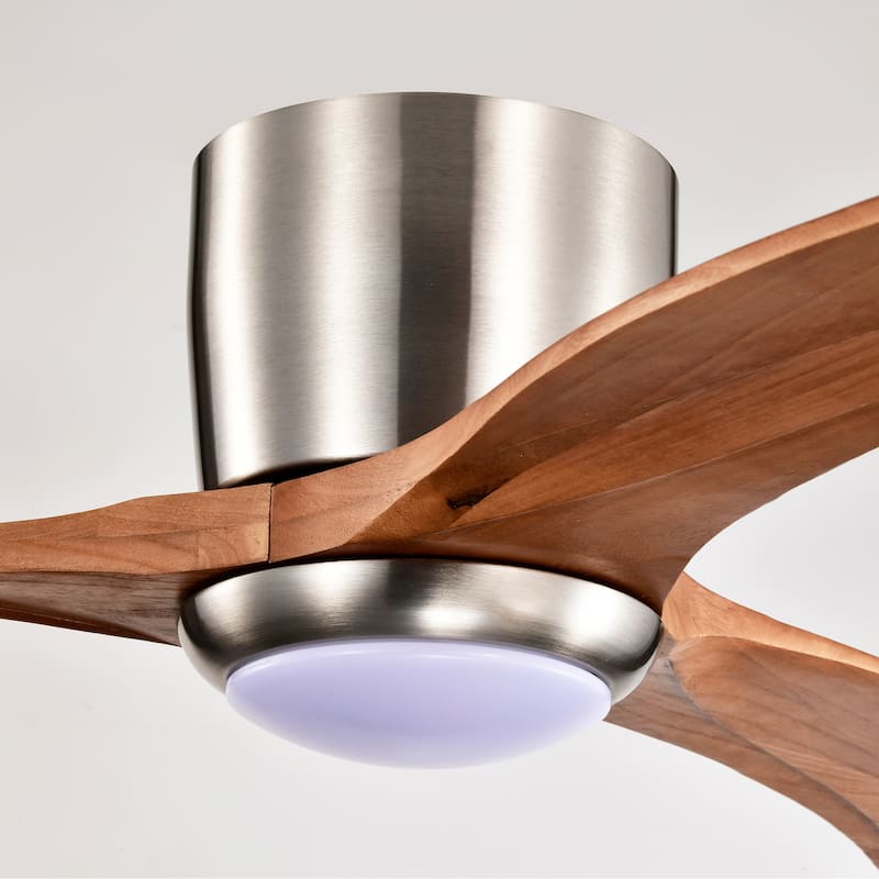 52" Flush Mount Ceiling Fan Solid Wood Blades Ceiling Fan With Light With Remote Control,Noiseless Reversible Motor,6 Speed