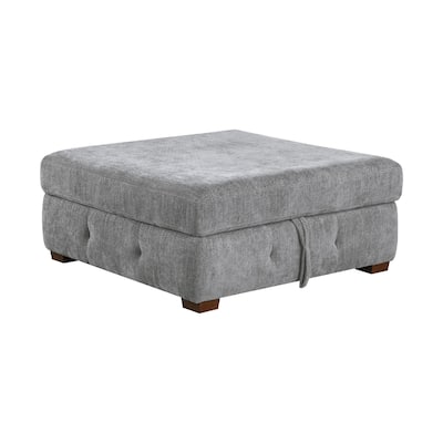 Rez Storage Ottoman, 40 Inch, Tufted Gray Chenille Cushion