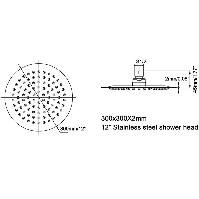 Rotatable 12'' High Pressure Rain Shower Head with Self-Cleaning and Aerating Technology