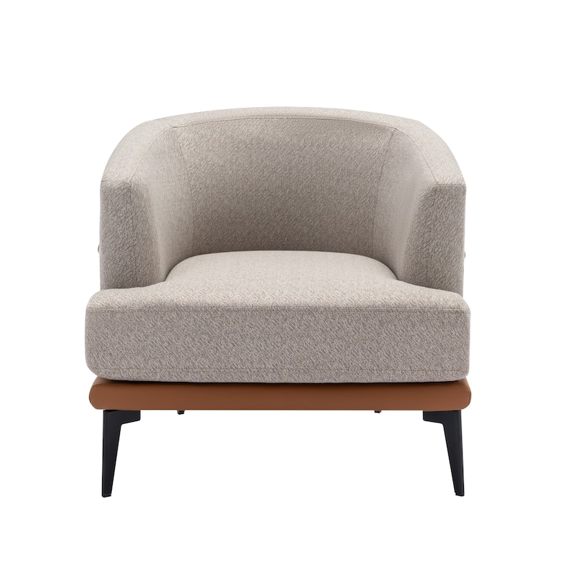 Burnt Orange Modern 28.9" Two-tone Barrel Fabric Chair with Broad and Thick Cushion and Sturdy Metal Legs for Living Room