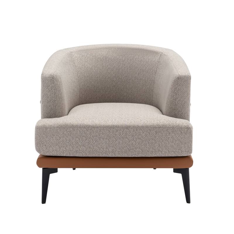 Modern Two-tone Barrel Chair, Linen Upholstered Round Armchair for Living Room Fabric Sofa Side Chair Lounge Chairs Accent Chair