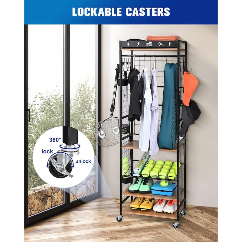 Sport Equipment Storage Rack, Home Organizer with Wheels