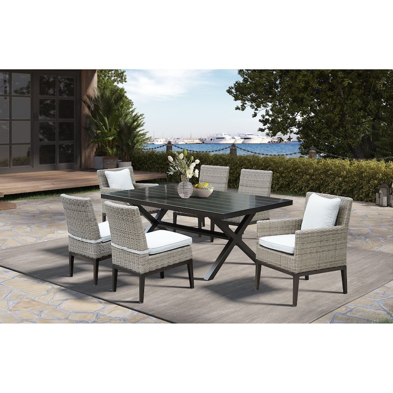 Mersin 7-Piece Outdoor Dining Set with Arm Chairs, Light Gray