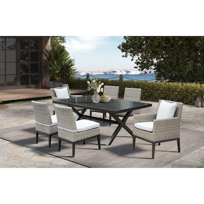 Mersin 7-Piece Outdoor Dining Set with Arm Chairs, Light Gray