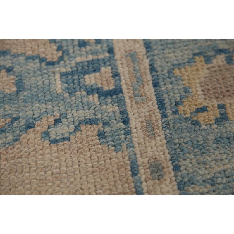Hand Knotted Oriental 100% Wool Carpet Transitional Floral Beige & Ivories Oushak Runner Rug - 13' 2'' X 3' 2''