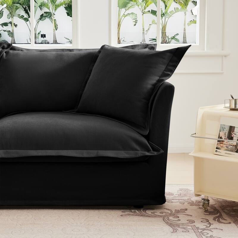 Slipcovered U Shape Sectional Wide and Deep Seat Sofa Couch, 4 Seater Sofa with French Edges Design Multiple Big Pillows