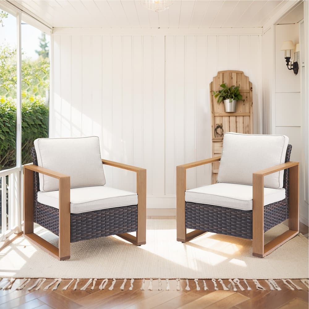 Gymojoy 2 Pieces PE Rattan Wicker Chairs with Cushion