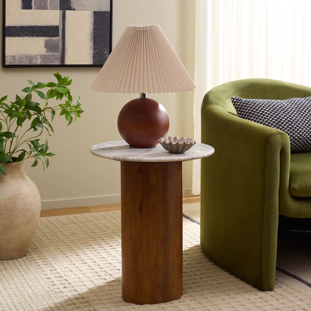 SAFAVIEH Home Lauretta Marble Side Table - 18"W x 18"D x 22"H