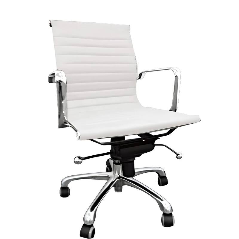 White and Silver Faux Leather Adjustable Height Swivel Rolling Office Chair