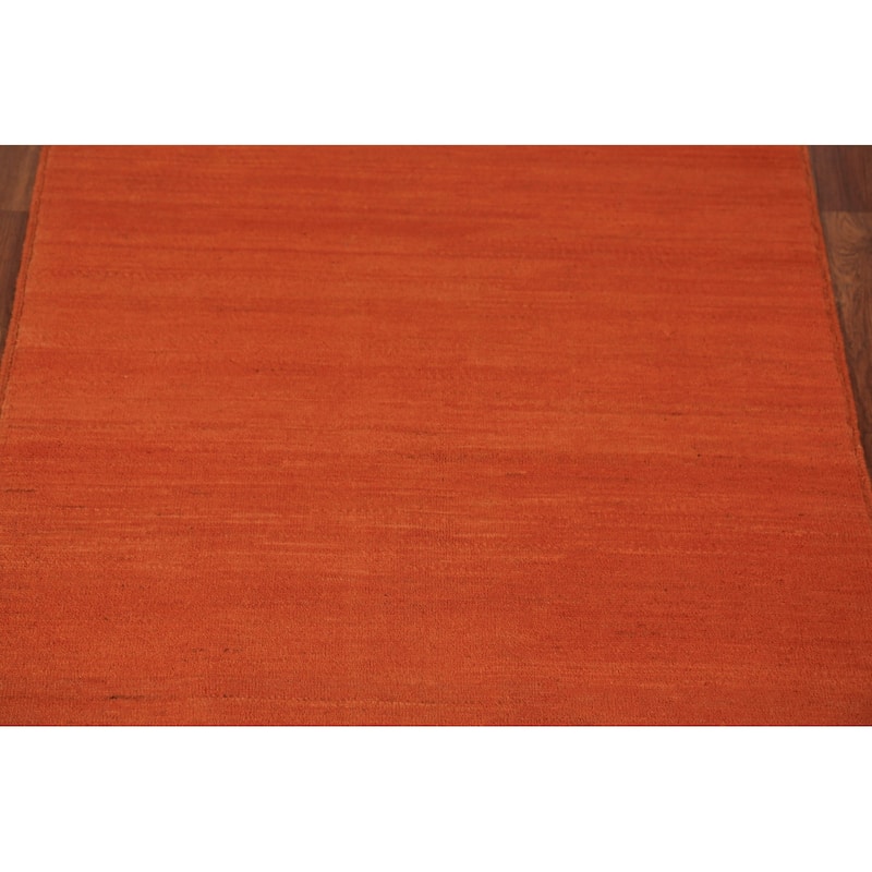Orange Gabbeh Modern Rug Hand-Knotted Tribal Wool Carpet - 3'5" x 4'10"