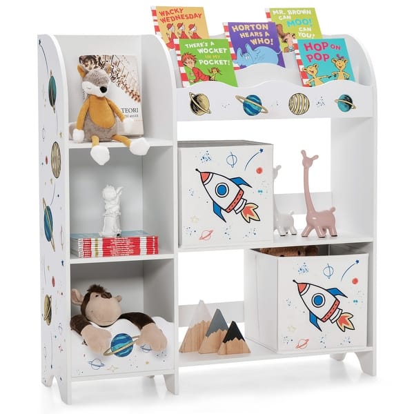 slide 2 of 10, Costway Kids Toy and Book Organizer Children Wooden Storage Cabinet w/ - See Details White