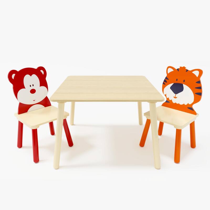 Kids Table and 2 Chairs Set, 3 Pieces Toddler Table and Chair Set, Wooden Activity Play Table Set