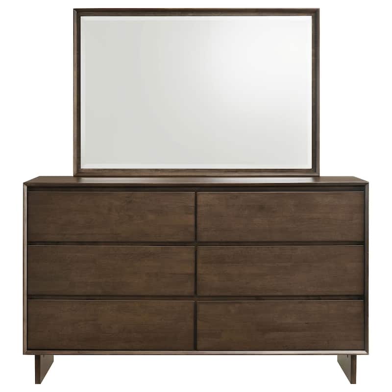 6-Drawer Warm Brown Dresser and Mirror Set with Smooth Glide Drawers, Sleek Modern Lines, and Ample Storage Space