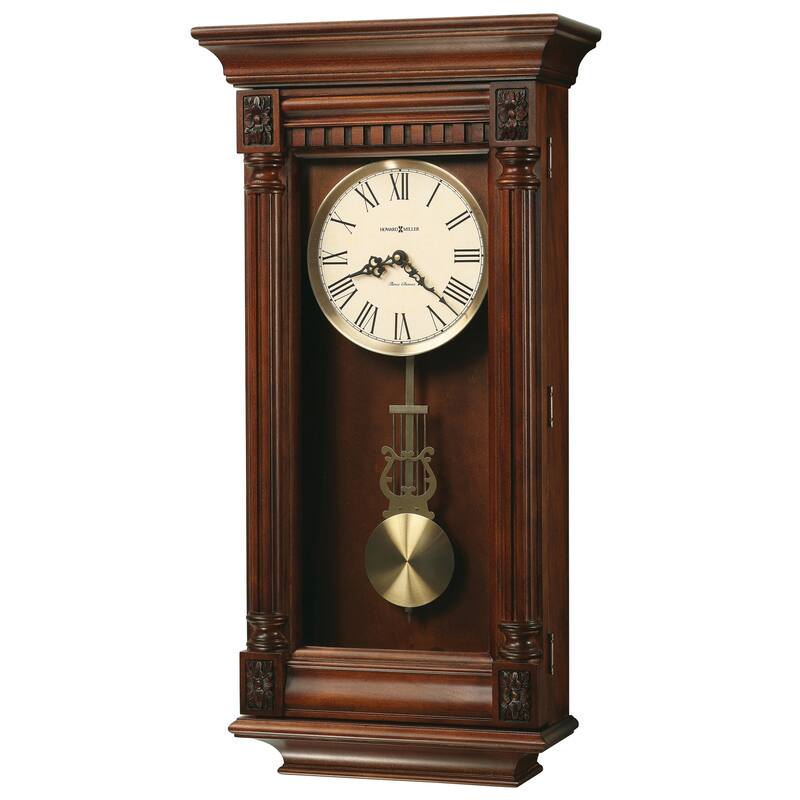 Gold and Brown Wood Grandfather Style Wall Clock by Howard Miller Bed
